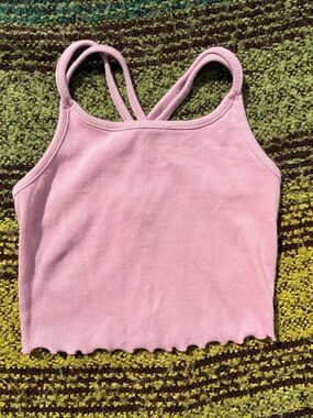 Art ClassPink Ribbed Double-Strap Tank Top with Lettuce Hem